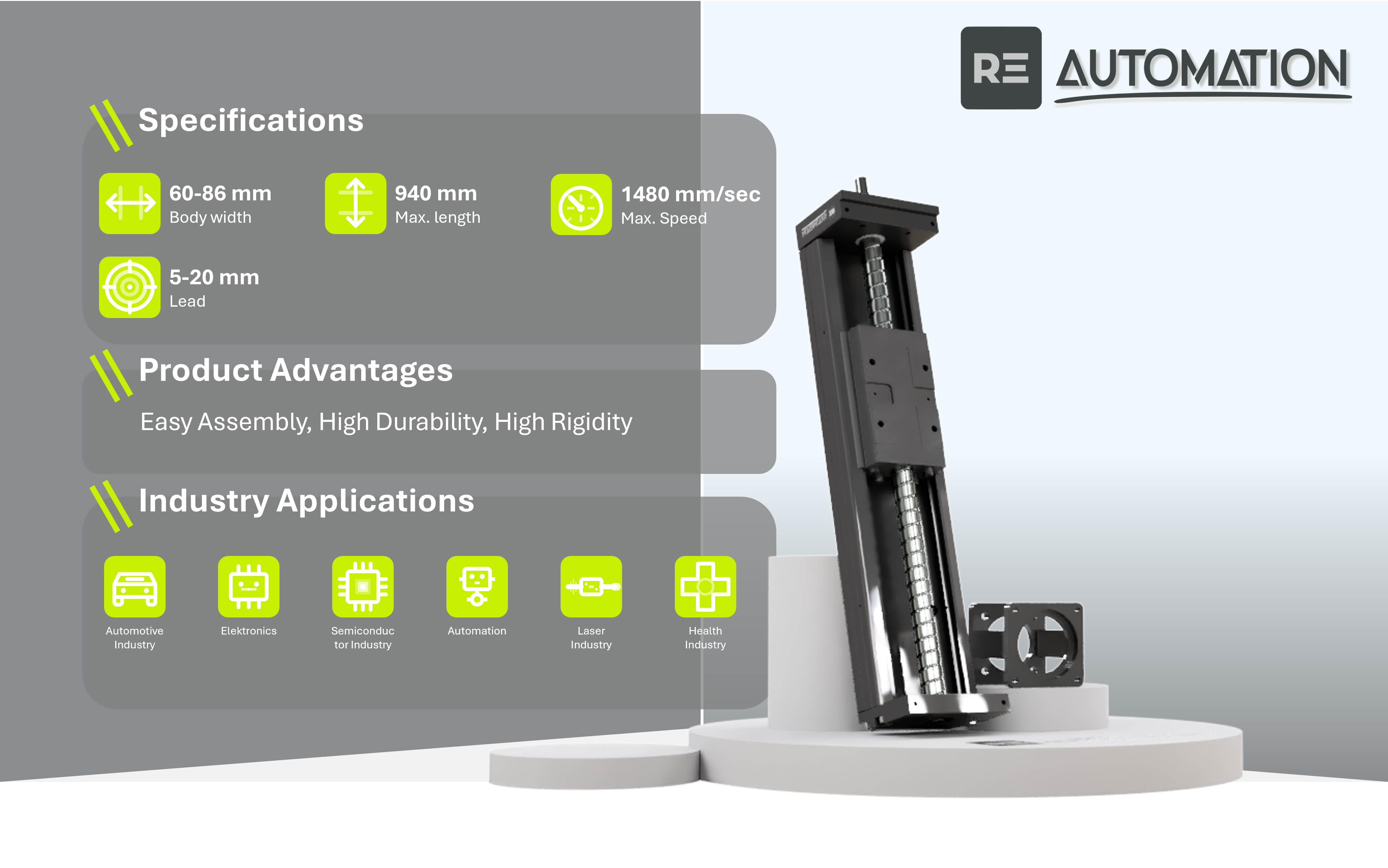 REVL1 Linearachse mit Kugelgewindespindel - RE Automation